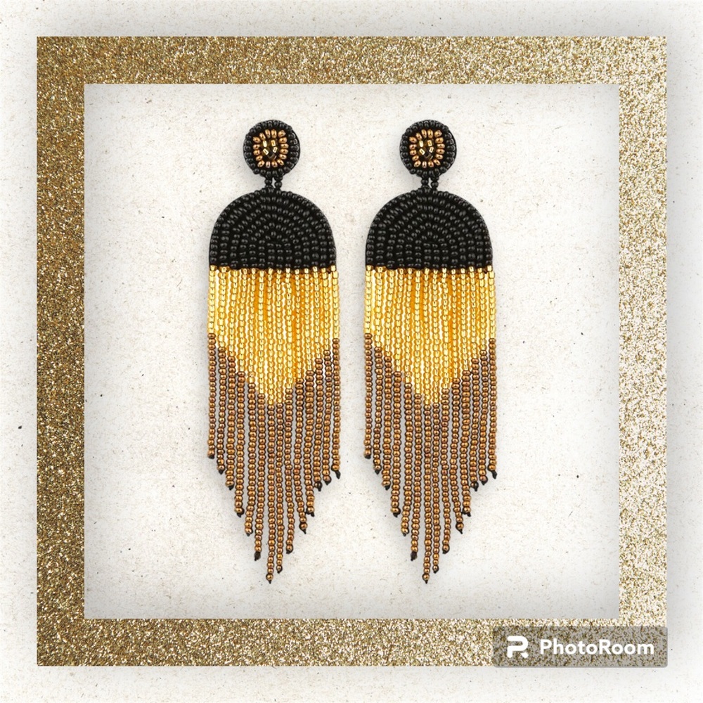 New boutique black gold rice bead dangle earrings - Picture 5 of 5